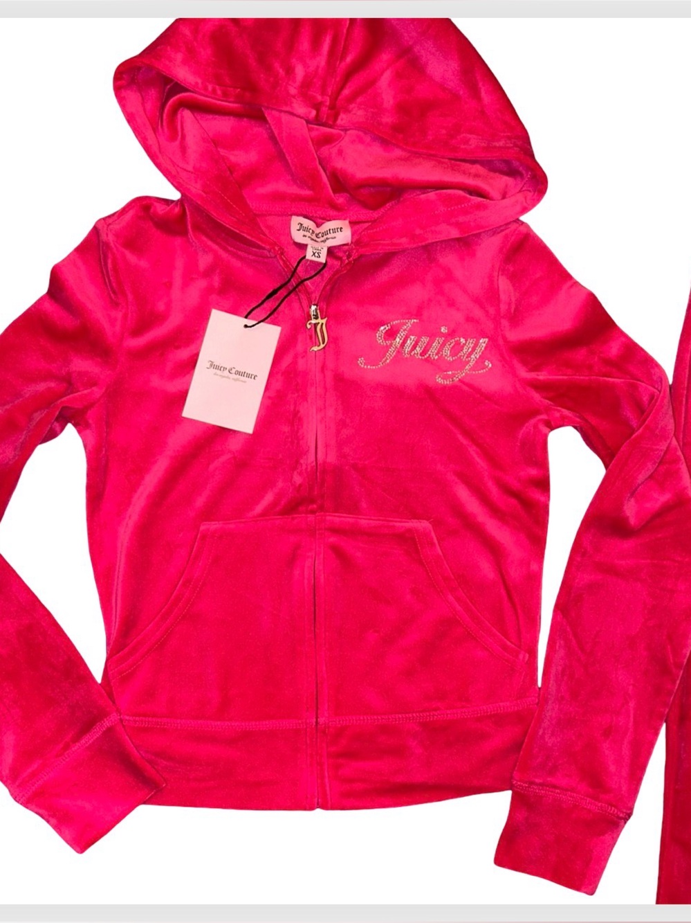 JUICY COUTURE VIXEN PINK BLING RHINESTONE SCRIPT VELOUR TRACKSUIT SWEATSUIT NWT - Picture 3 of 12